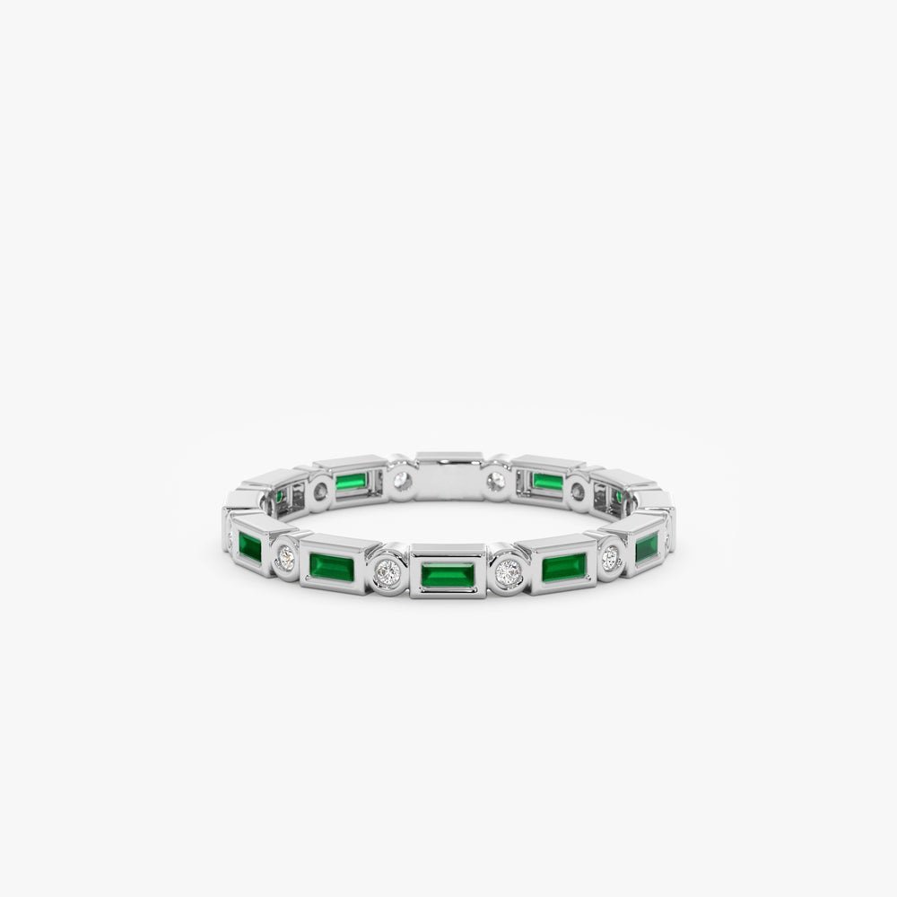 925 Sterling Silver Diamond and Baguette Emerald Eternity Ring