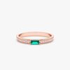 925 Sterling Silver Diamond and Baguette Emerald Ring