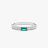 925 Sterling Silver Diamond and Baguette Emerald Ring - Image 2