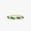 925 Sterling Silver Diamond and Baguette Emerald Ring