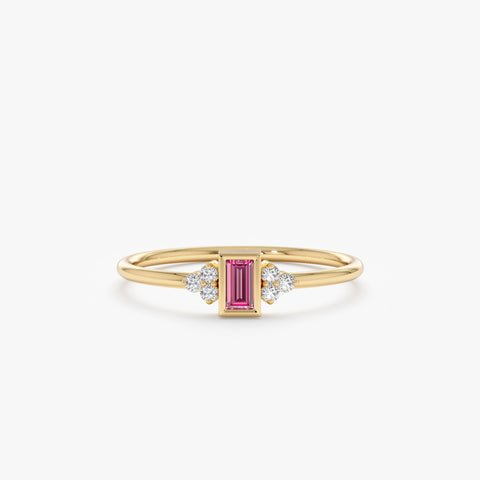 925 Sterling Silver Diamond and Baguette Pink Sapphire Ring
