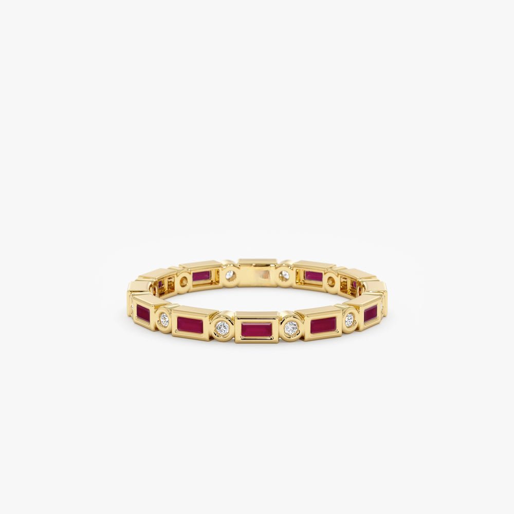 925 Sterling Silver Diamond and Baguette Ruby Eternity Ring