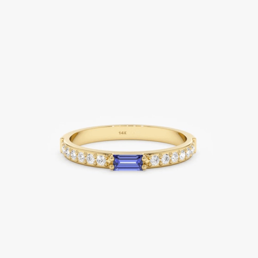 925 Sterling Silver Diamond and Baguette Tanzanite Ring