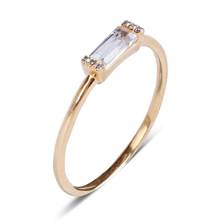 925 Sterling Silver Diamond And Baguette Topaz Ring