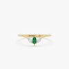 925 Sterling Silver Diamond and Emerald Arched Ring