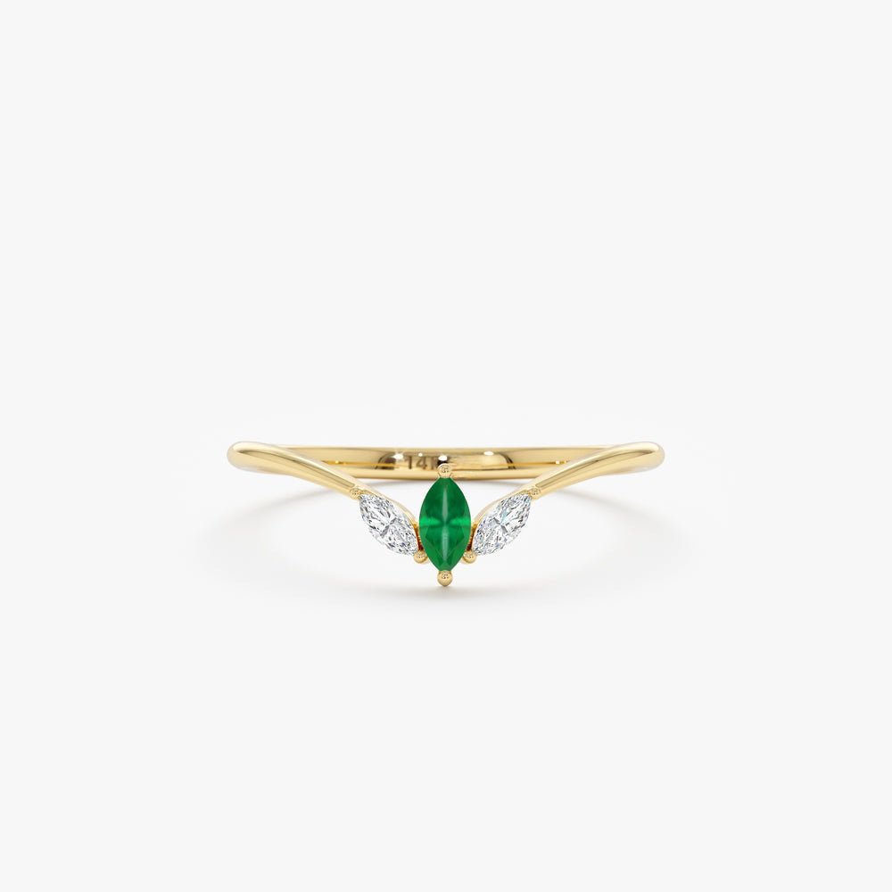 925 Sterling Silver Diamond and Emerald Arched Ring