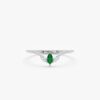 925 Sterling Silver Diamond and Emerald Arched Ring - Image 2