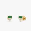 925 Sterling Silver stud earrings with emerald and diamond baguette design