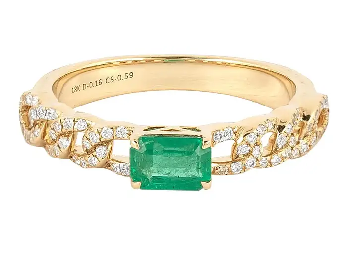 925 Sterling Silver Diamond and Emerald Cocktail Ring