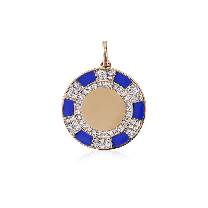 925 Sterling Silver Diamond And Lapis Medallion