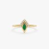 925 Sterling Silver Diamond and Marquise Emerald Ring