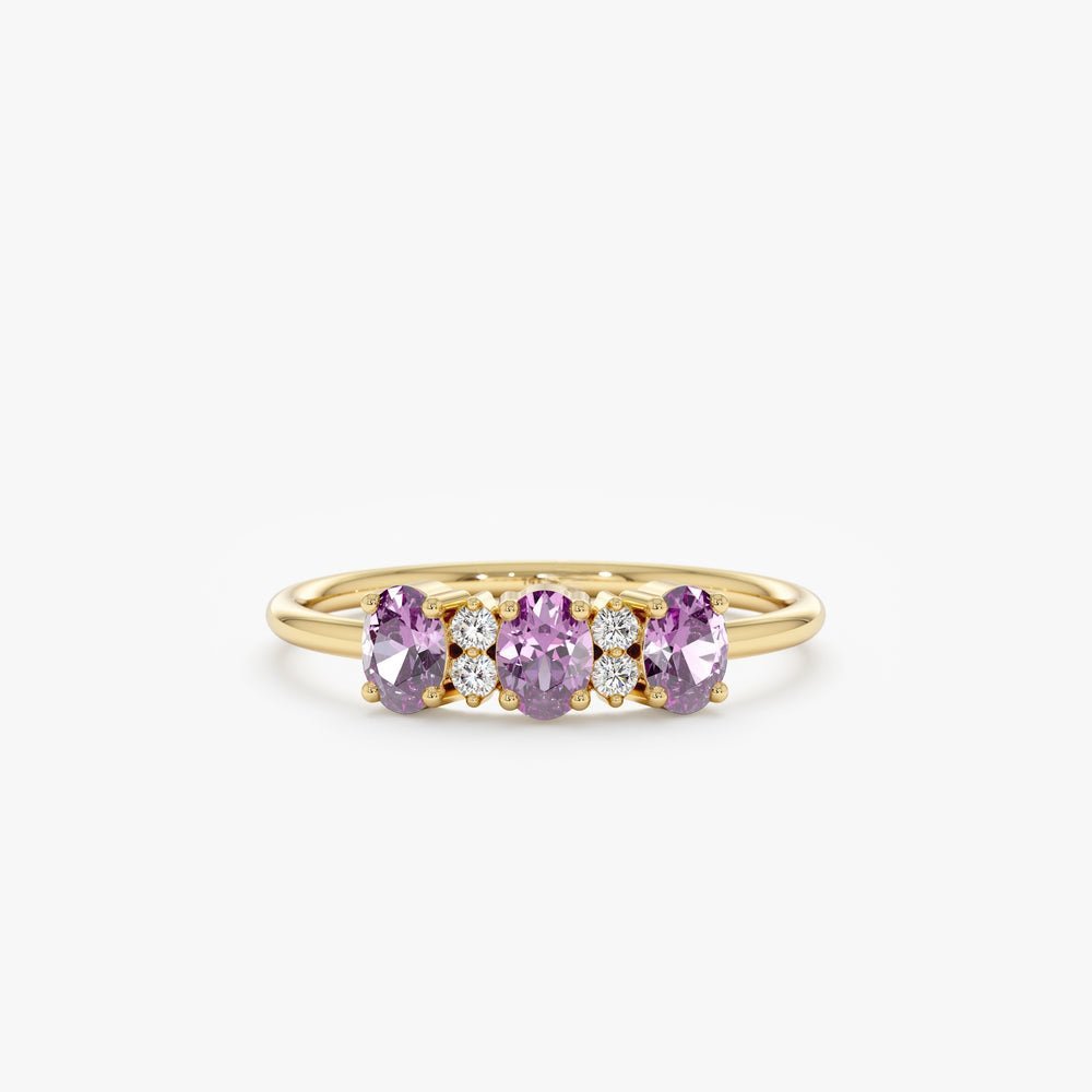 925 Sterling Silver Diamond and Oval Amethyst Ring