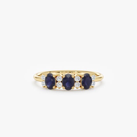925 Sterling Silver Diamond and Oval Sapphire Ring
