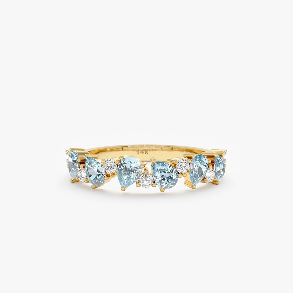925 Sterling Silver Diamond and Pear-Cut Aquamarine Ring