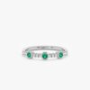 925 Sterling Silver Diamond and Round Bezel Emerald Ring - Image 2