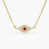 925 Sterling Silver evil eye necklace with diamond and ruby accents