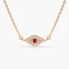 Evil eye necklace combining Premium CZ Diamond, Premium CZ Ruby and thick gold plating