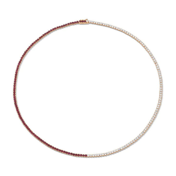 925 Sterling Silver Diamond And Ruby Hepburn Choker