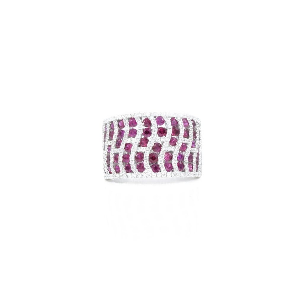 925 Sterling Silver Diamond and Ruby Pattern Swirl Ring