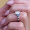 Engagement ring with premium CZ diamond and sapphire accents