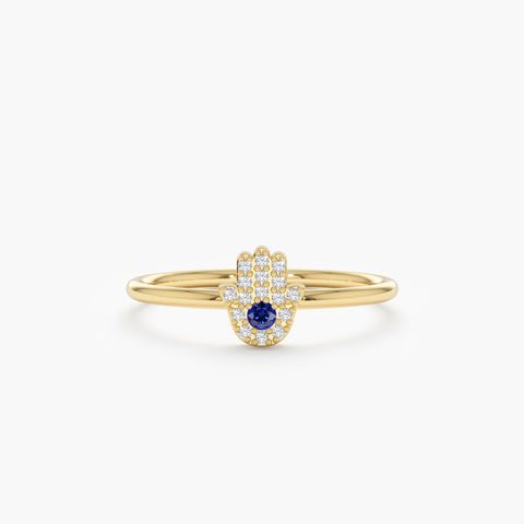 925 Sterling Silver Diamond and Sapphire Hamsa Ring