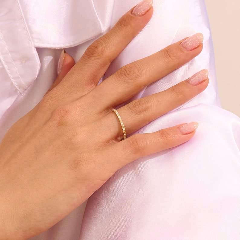 925 Sterling Silver Diamond Arrow Wedding Ring Slim Band, Minimalist Stackable Design