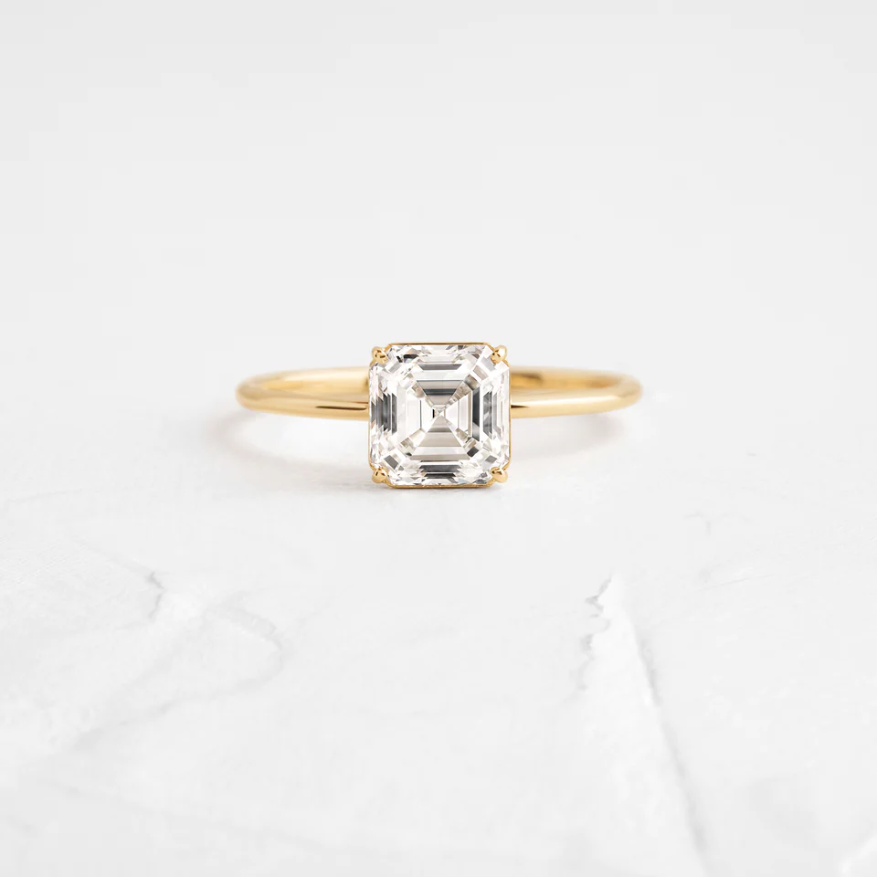 925 Sterling Silver Diamond Asscher Cut Ring