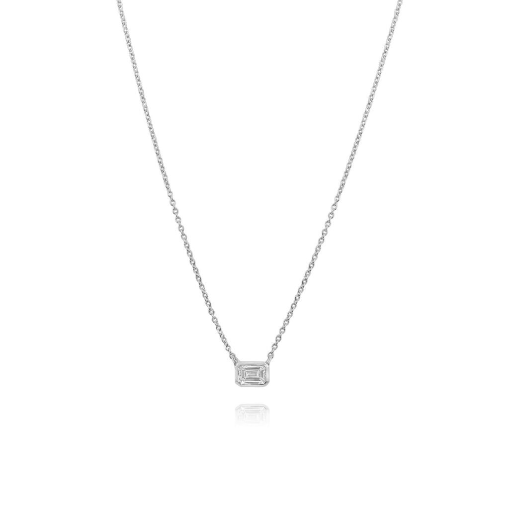 925 Sterling Silver Diamond Baguette Necklace