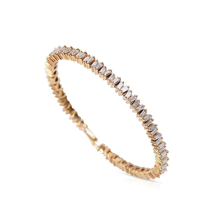 925 Sterling Silver Diamond Baguette Picket Bangle