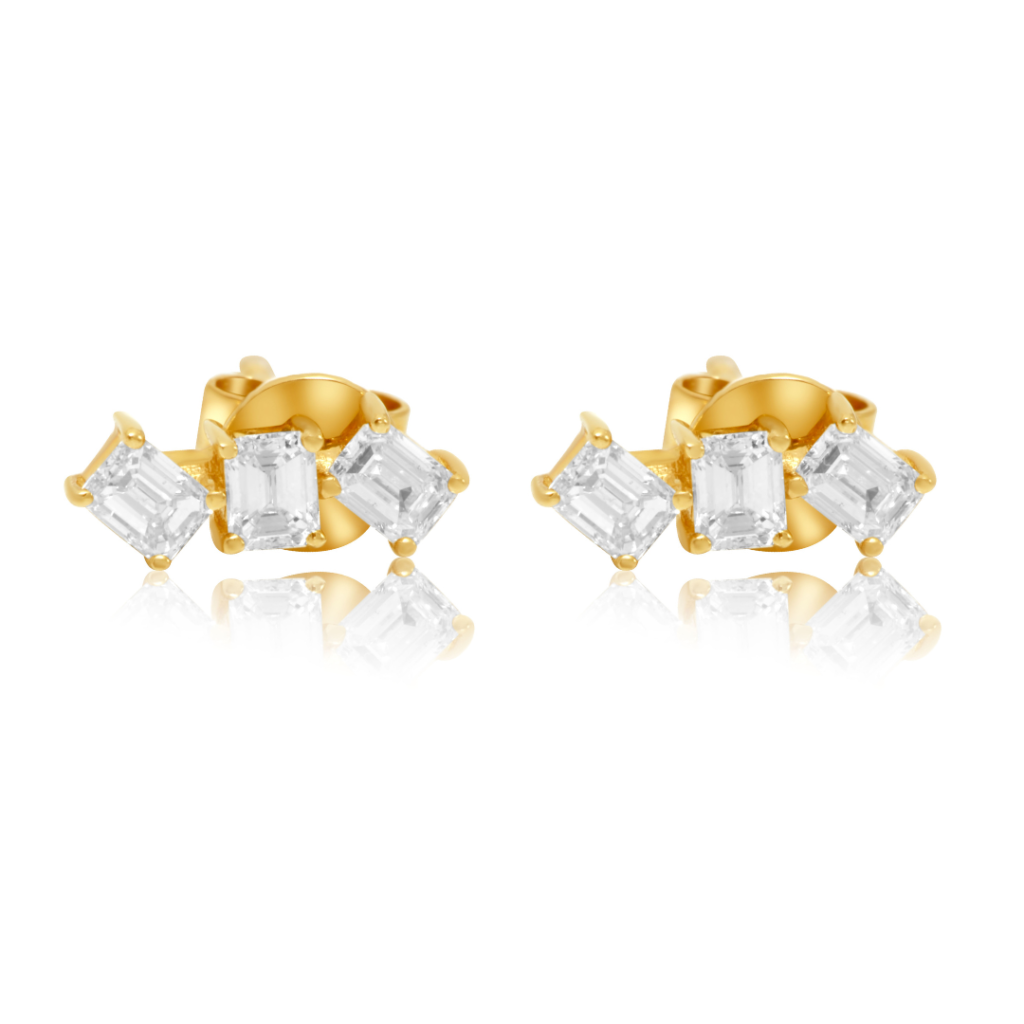 925 Sterling Silver Diamond Baguette Trio Climber Earring
