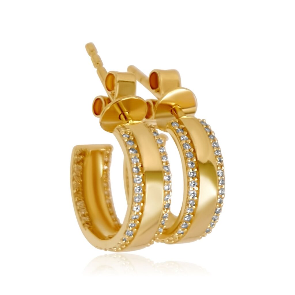 925 Sterling Silver Diamond Bar Hoop Earring