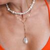 925 Sterling Silver Diamond Baroque Pearl Necklace - Image 2