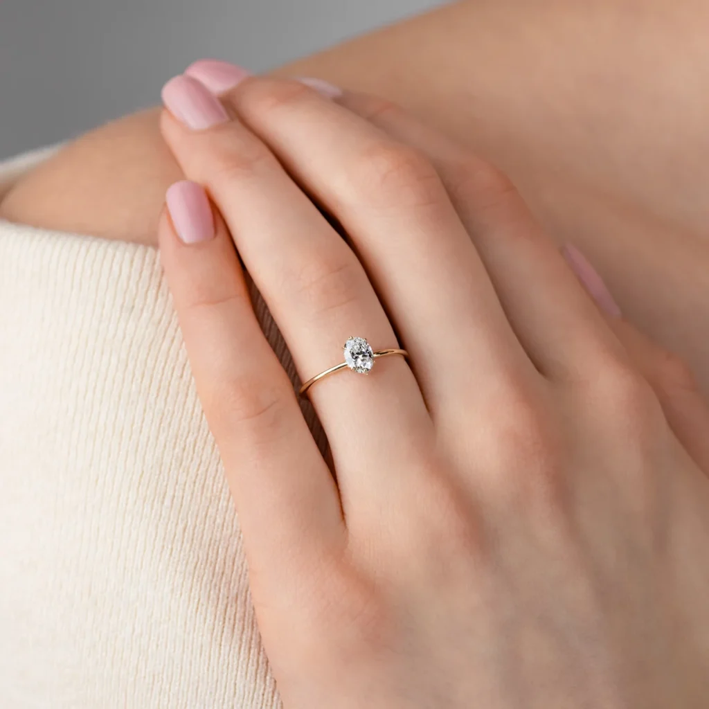 925 Sterling Silver Diamond Basket, 0.5ct. Oval Cut Diamond Ring