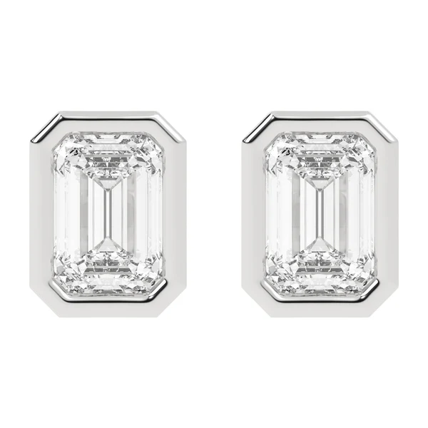 925 Sterling Silver Diamond Bezel Emerald Cut Studs