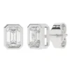 Diamond bezel stud earrings in sterling silver with sleek emerald-cut stones