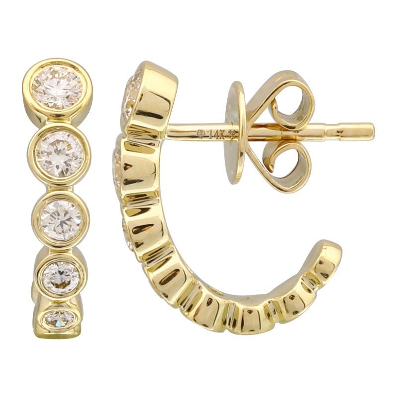 925 Sterling Silver Diamond Bezel Half Hoop Earrings