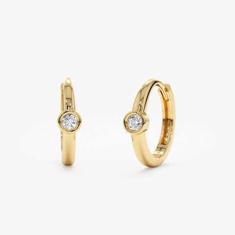 925 Sterling Silver Diamond Bezel Huggies