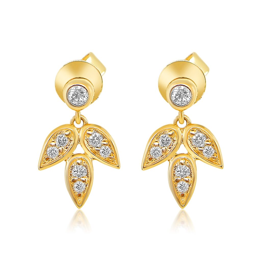 925 Sterling Silver Diamond Bezel Leaf Dangling Earring