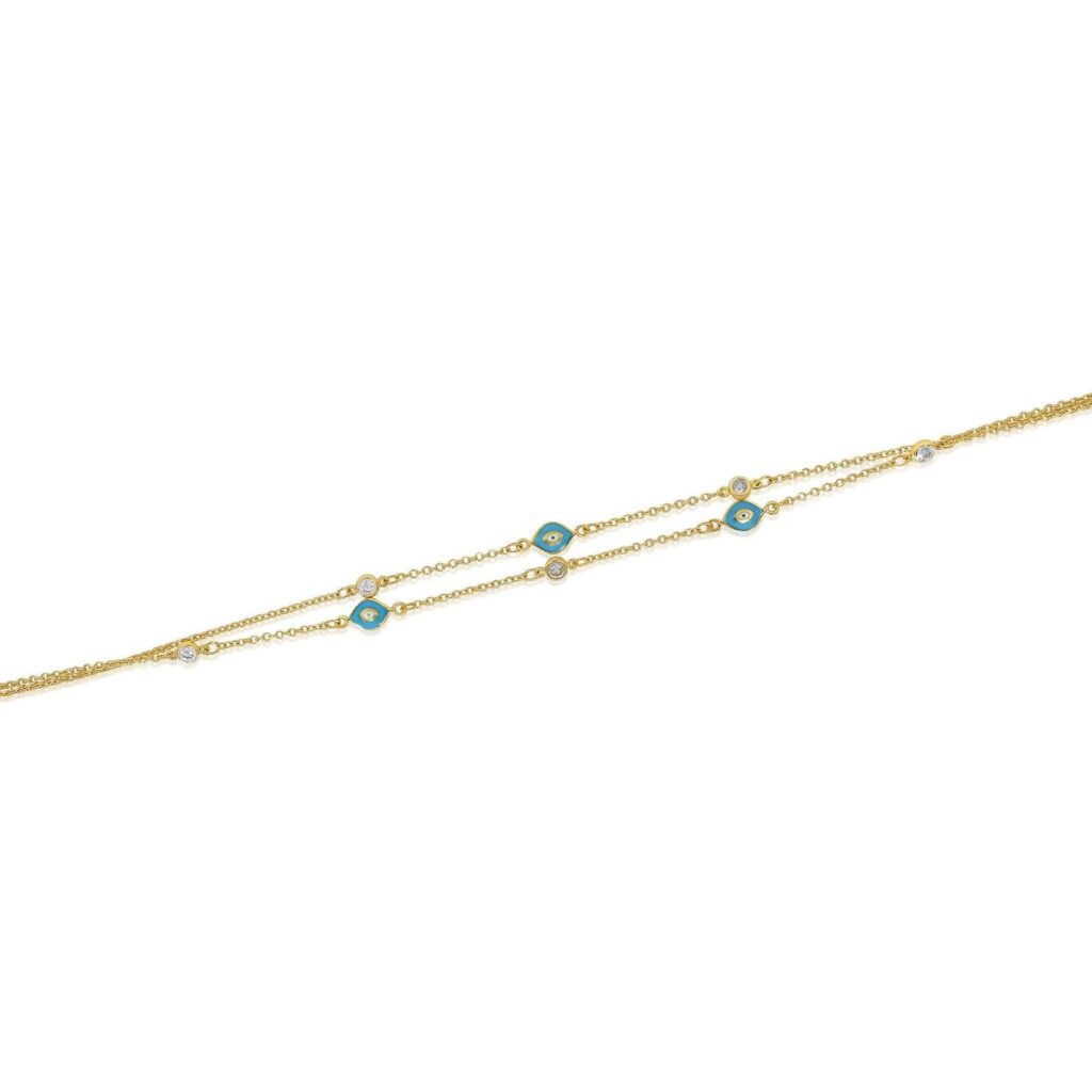 925 Sterling Silver Diamond Blue Enamel Multi Evil Eye Bracelet