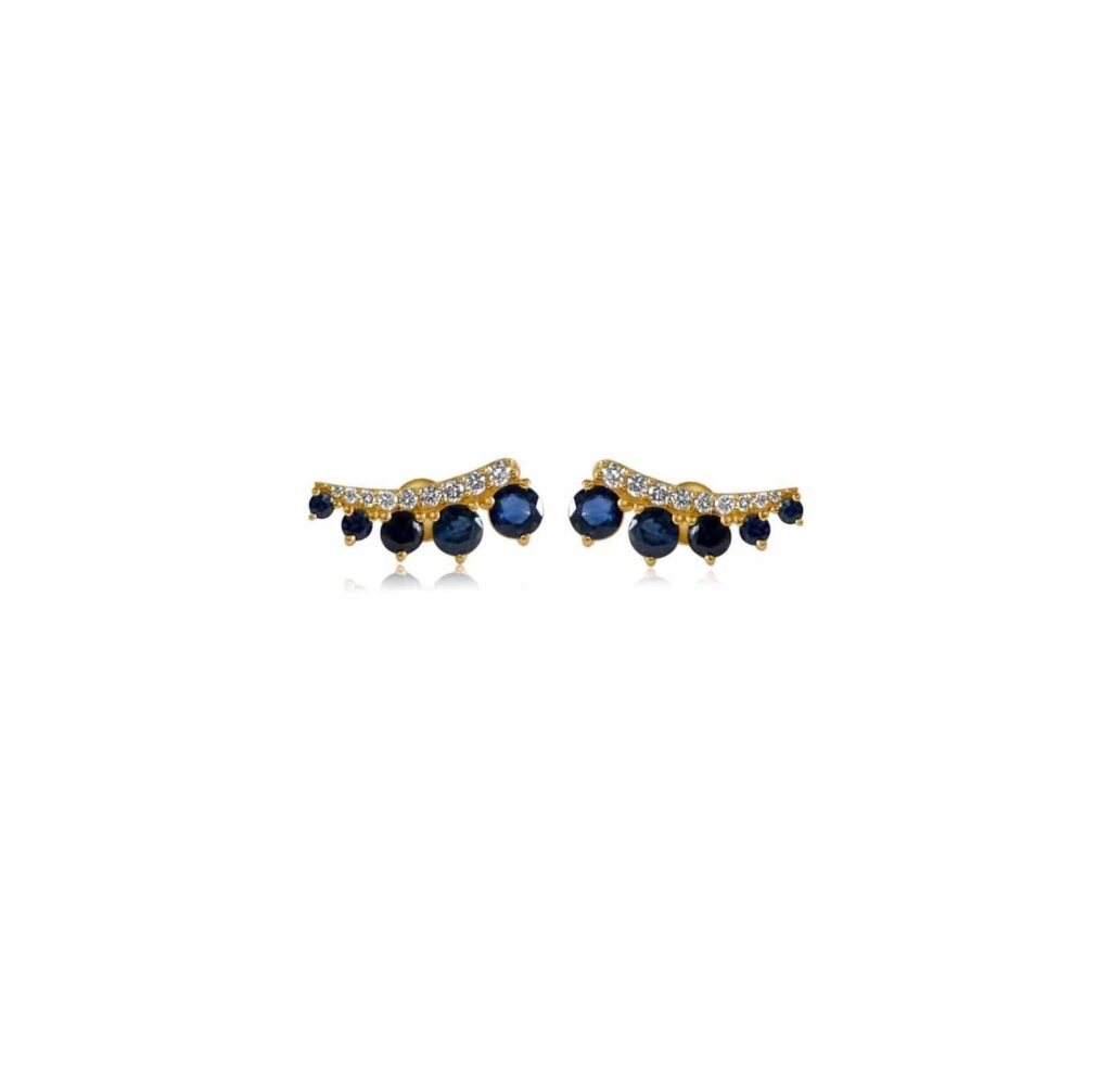 925 Sterling Silver Diamond Blue Sapphire Graduated Climber Earring