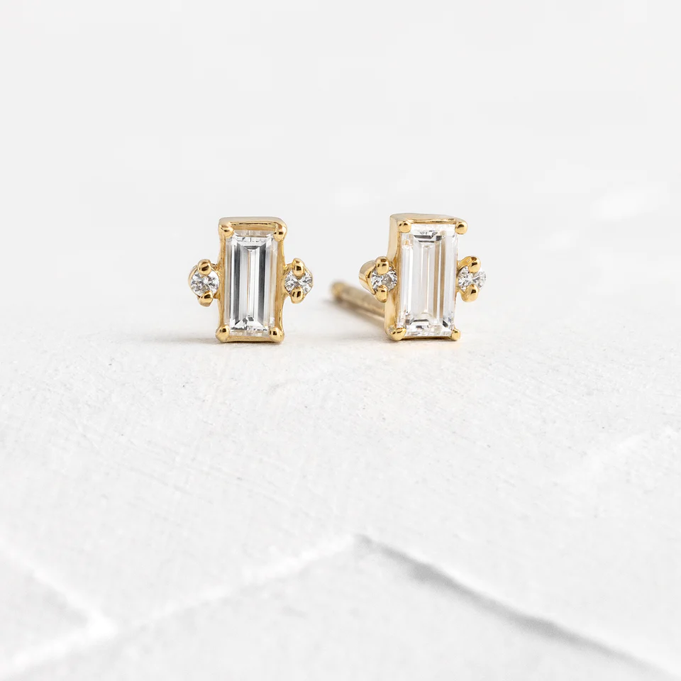925 Sterling Silver Diamond Bookend Studs, Diamond Studs