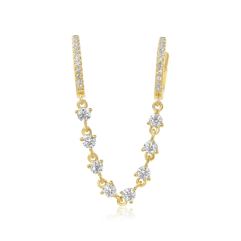 925 Sterling Silver Diamond Chain Connecting Hoop Earring