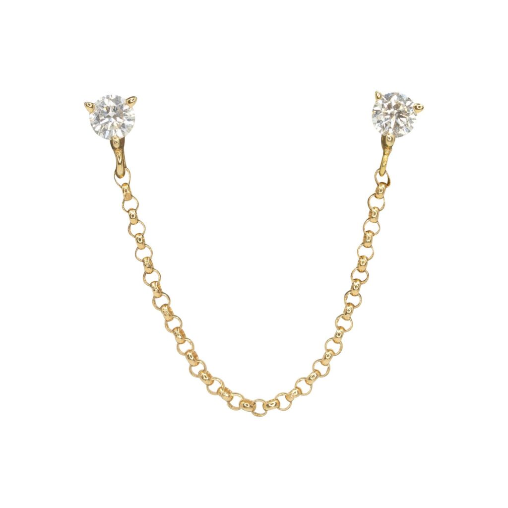 925 Sterling Silver Diamond Chain Link Connecting Earring