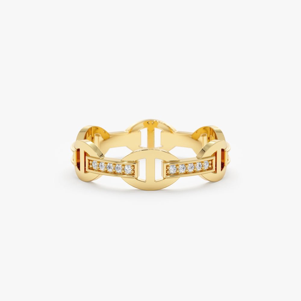 925 Sterling Silver Diamond Chain Link Ring