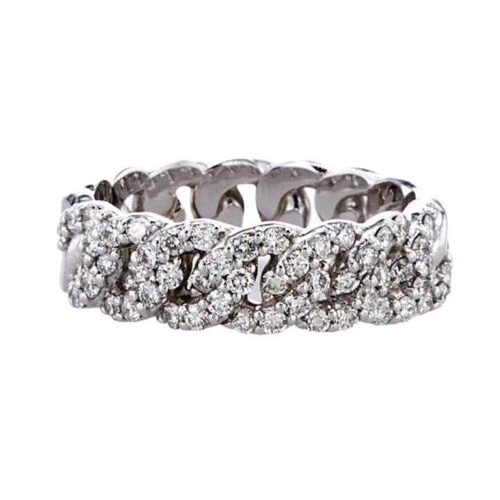 925 Sterling Silver Diamond Chain Link Ring