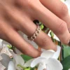 925 Sterling Silver chain link ring with diamond accents