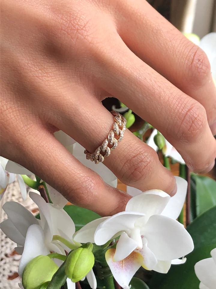 925 Sterling Silver Diamond Chain Link Ring