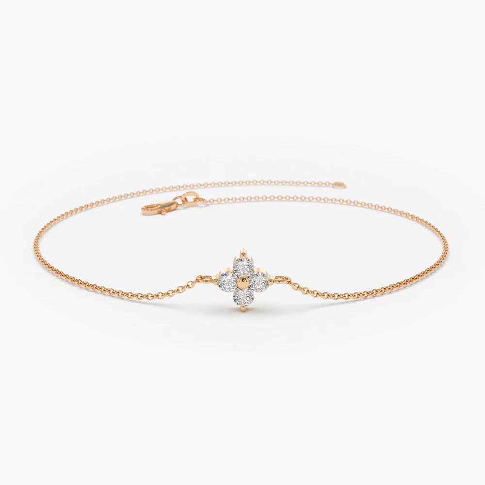 925 Sterling Silver Diamond Clover Bracelet