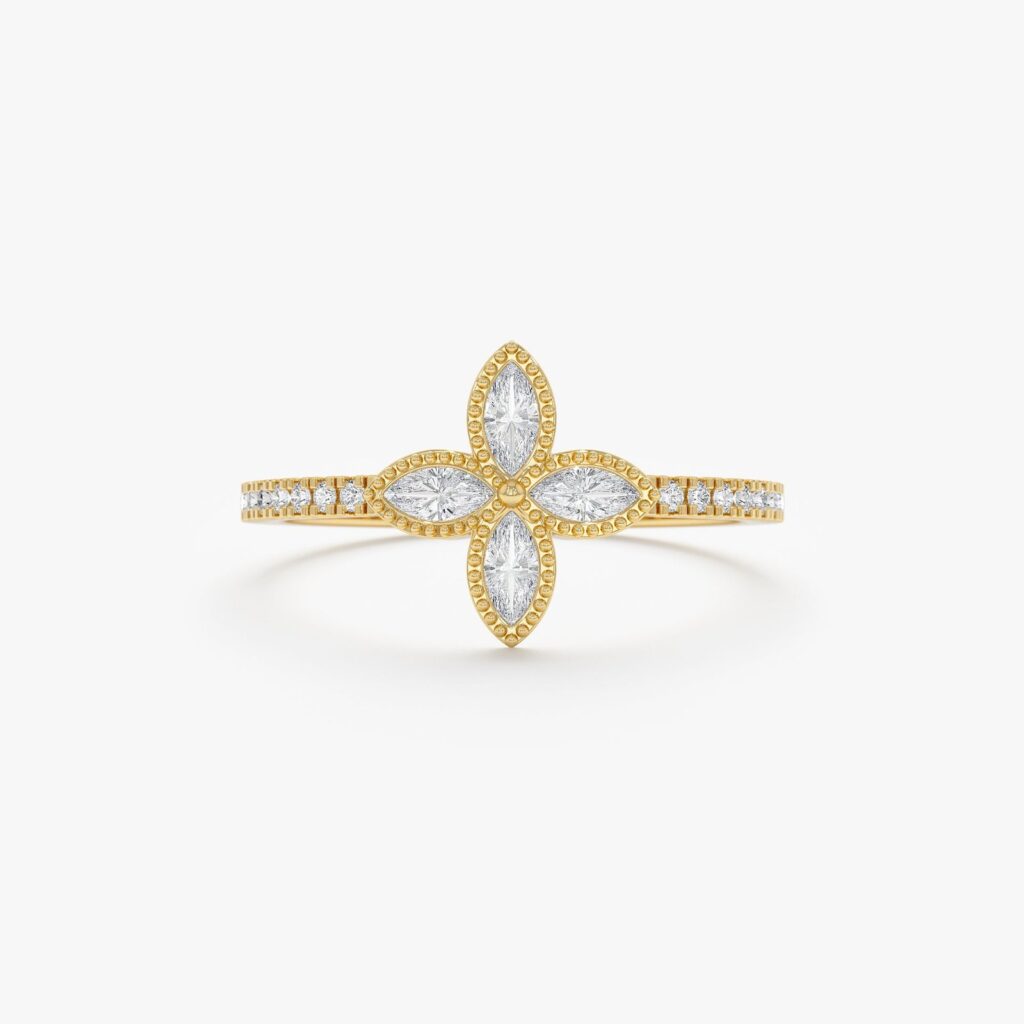 925 Sterling Silver Diamond Clover Ring