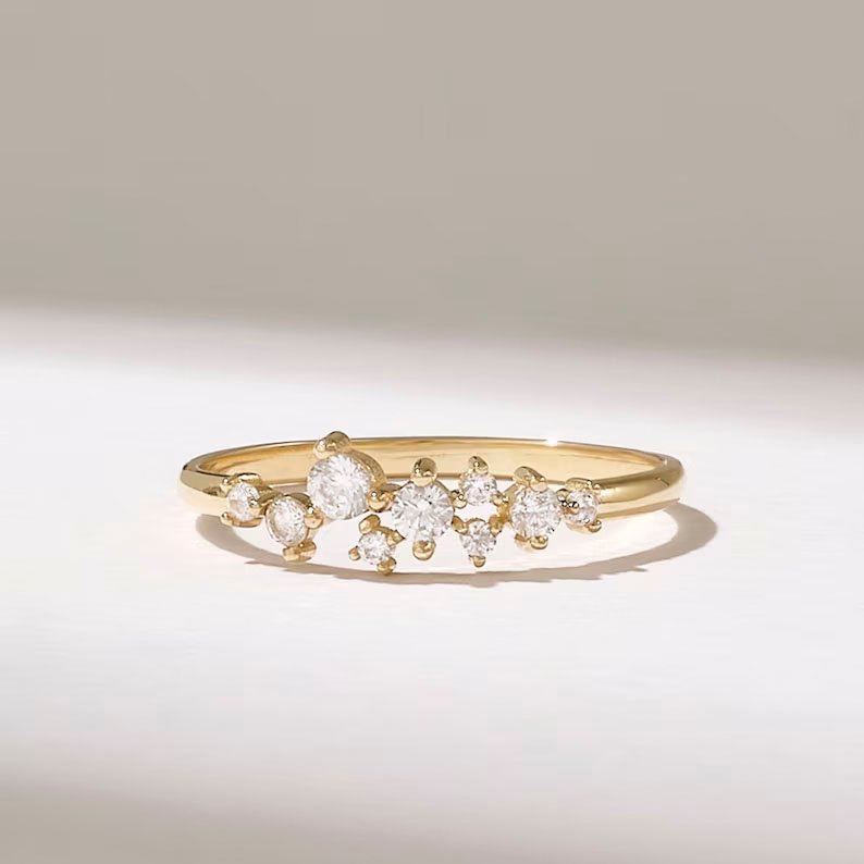 925 Sterling Silver Diamond Cluster Wedding Ring: Minimalist Stacking Band for Her
